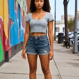 Guess Light Blue Crop Top Blouse